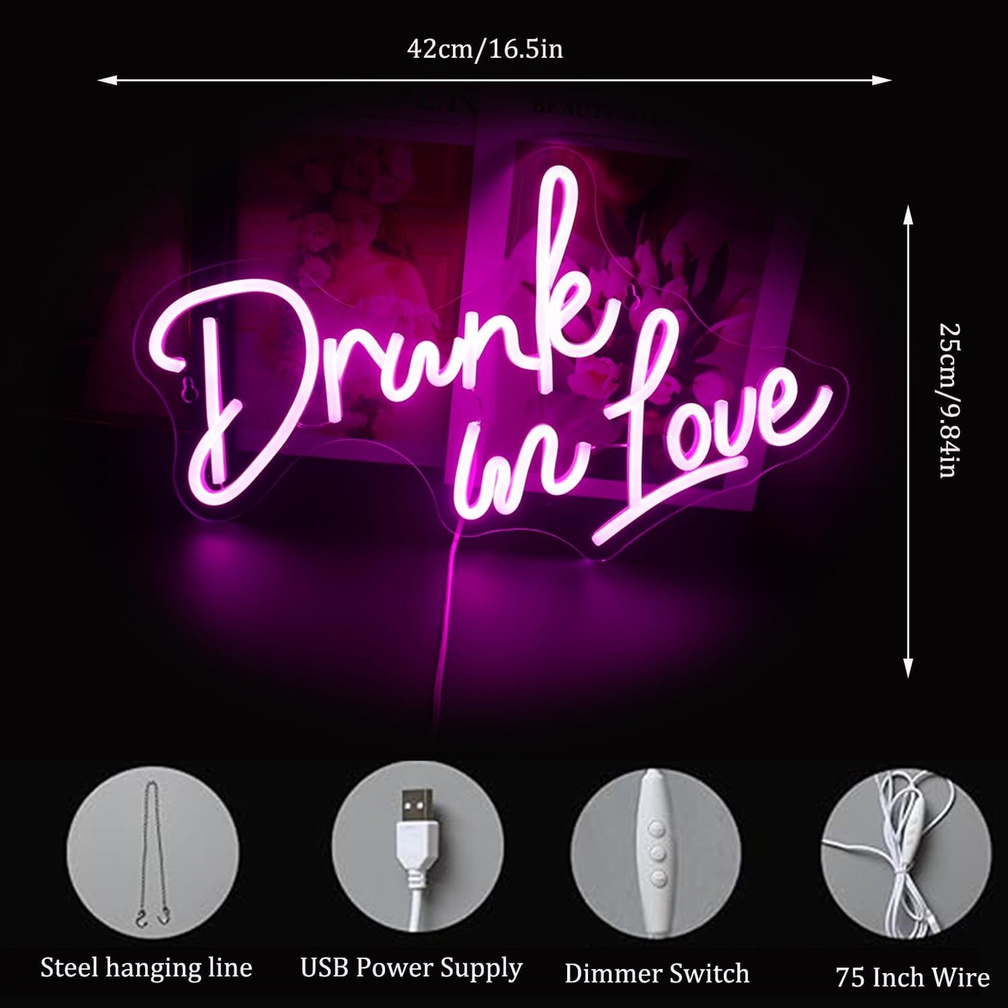 Drunk In Love Neon Sign, Custom Wedding Party LED Neon Light Sign Wedding Backdrop Wall Decor Welcome Sign Engagement Gifts Birthday Decorations