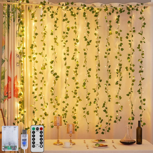 HOME LIGHTING Window Curtain String Lights With Green Vines Garland Lights / LED Wall Vine Lights