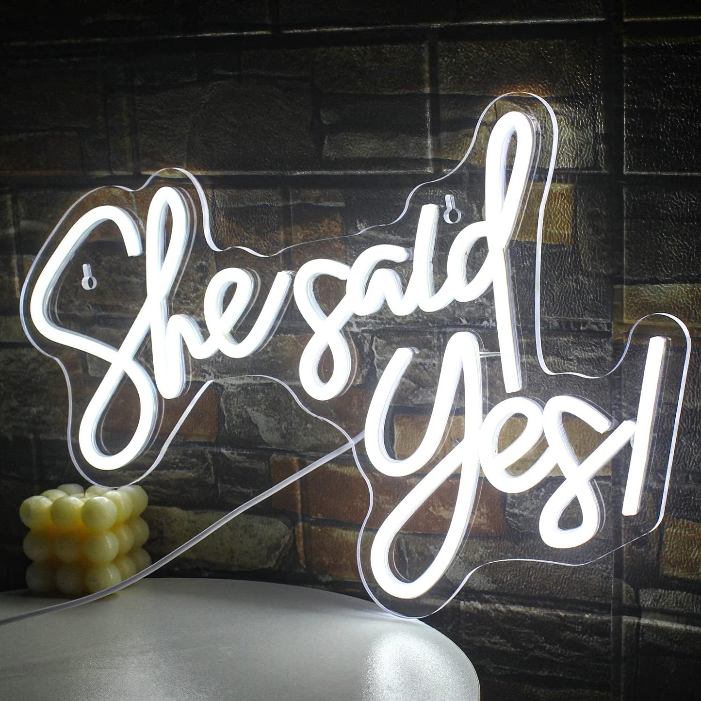 She Said Yes Neon Sign Cold White Wedding Word Neon Lights for Proposal Decorations USB Letter Wall Neon Light Signs for Bachelorette Engagement Party Bridal Shower