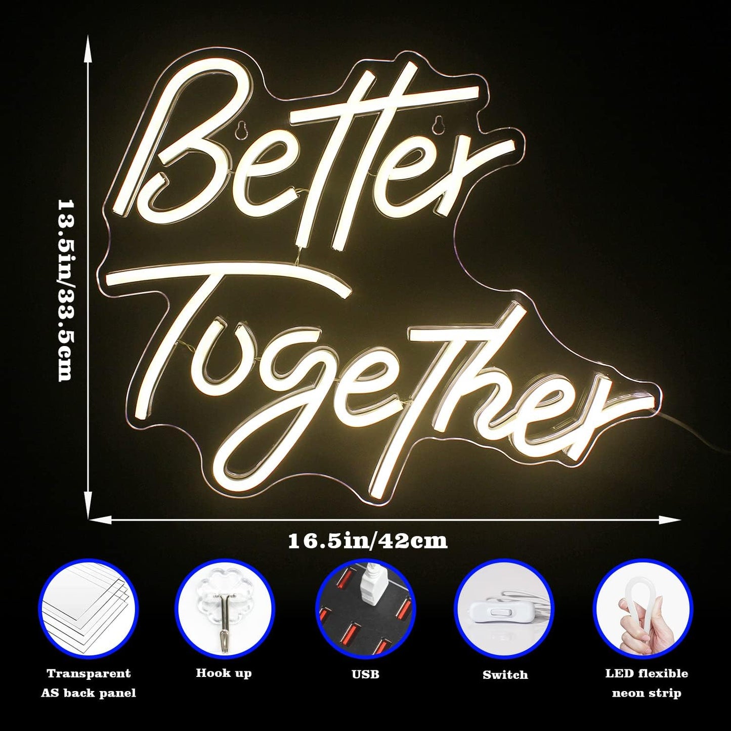 Better Together Neon Sign, Wedding Neon Signs, Custom Wedding Backdrop Decor，Wedding Decor，Wedding Neon Signs for Reception