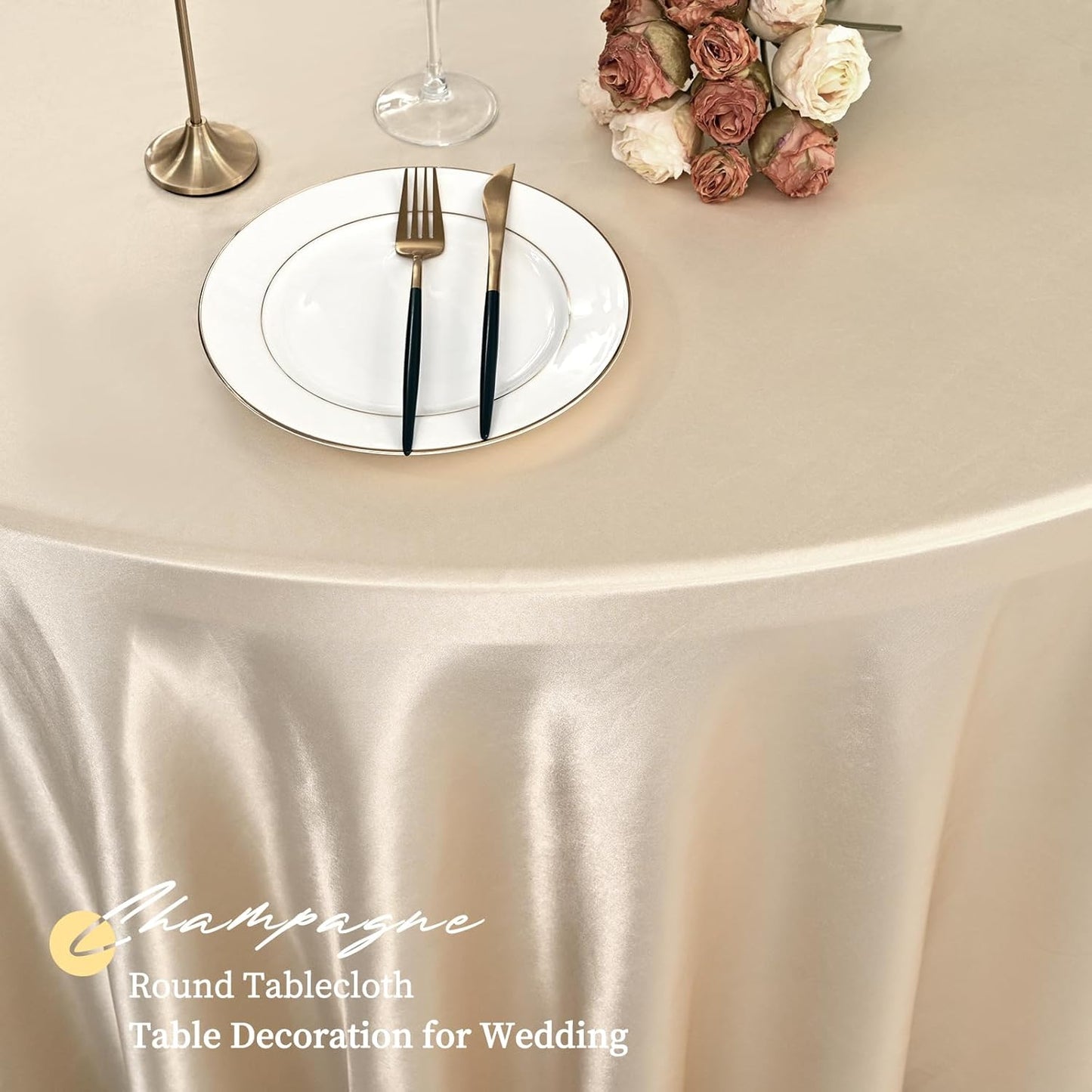 108 Inches Round Satin Tablecloths Champagne Round Satin Table Cover Wedding Table Decor for Wedding Banquet Table Decor