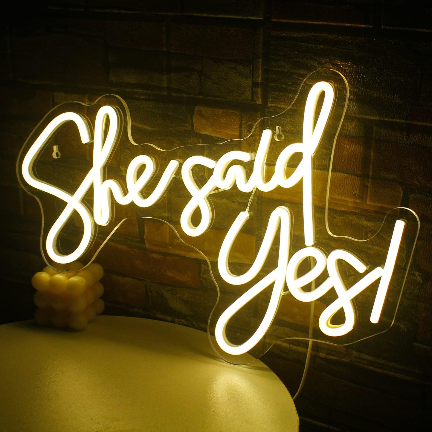 She Said Yes Neon Sign Cold White Wedding Word Neon Lights for Proposal Decorations USB Letter Wall Neon Light Signs for Bachelorette Engagement Party Bridal Shower