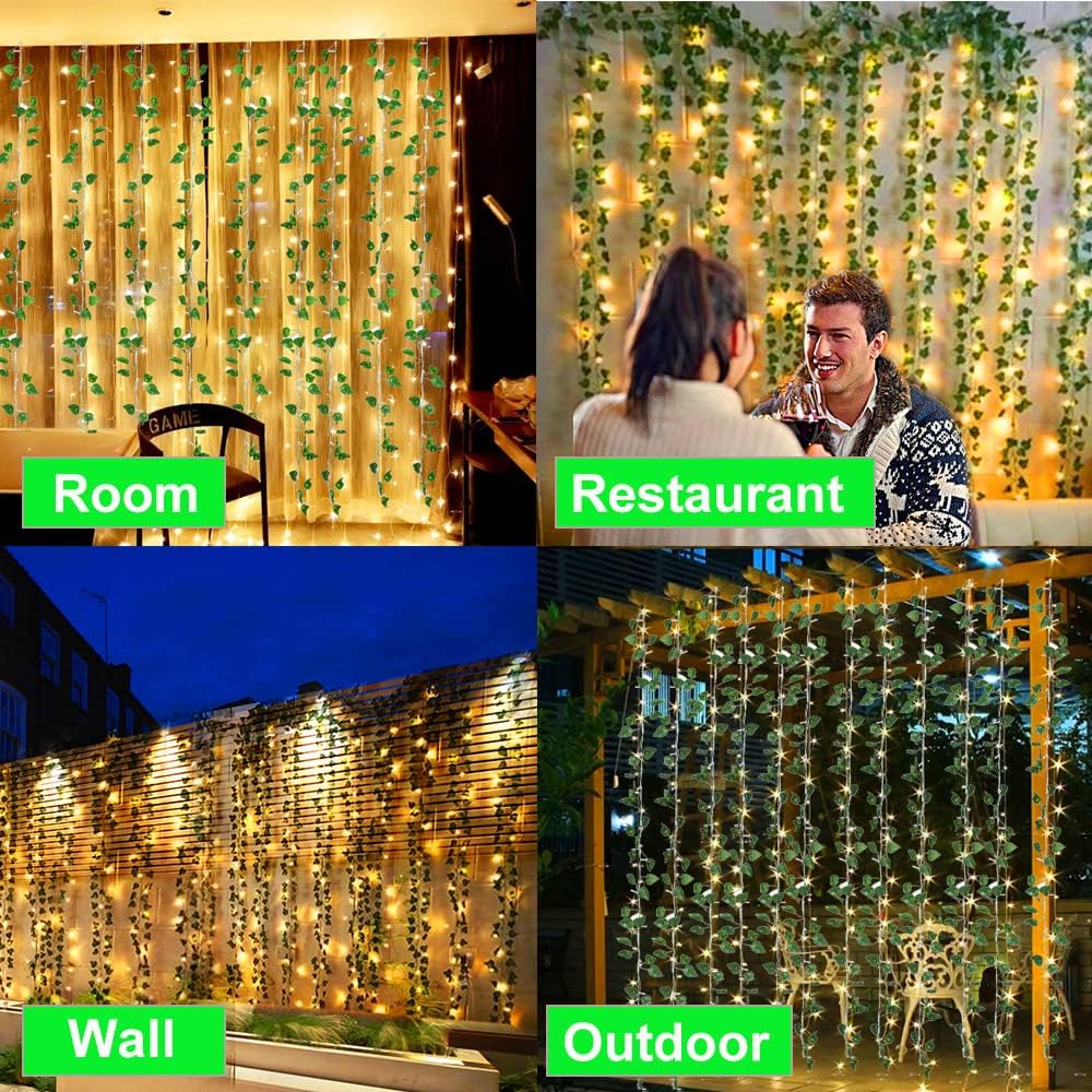 HOME LIGHTING Window Curtain String Lights With Green Vines Garland Lights / LED Wall Vine Lights