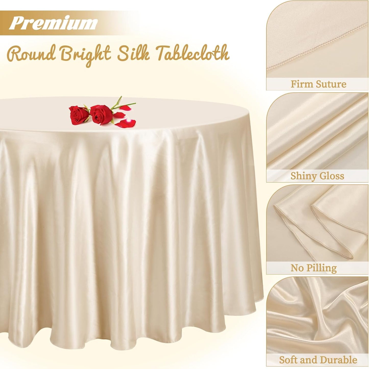 108 Inches Round Satin Tablecloths Champagne Round Satin Table Cover Wedding Table Decor for Wedding Banquet Table Decor