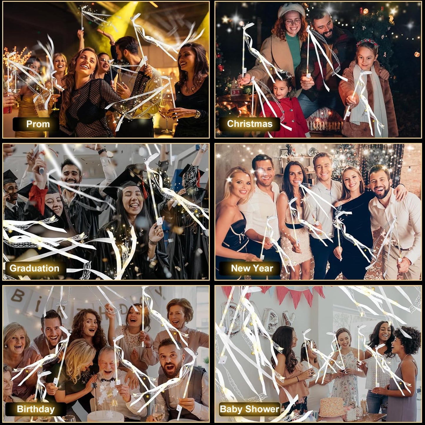 LED Wedding Ribbon Wands with Bells | Light Up Silk Fairy Streamers Wedding Send Off