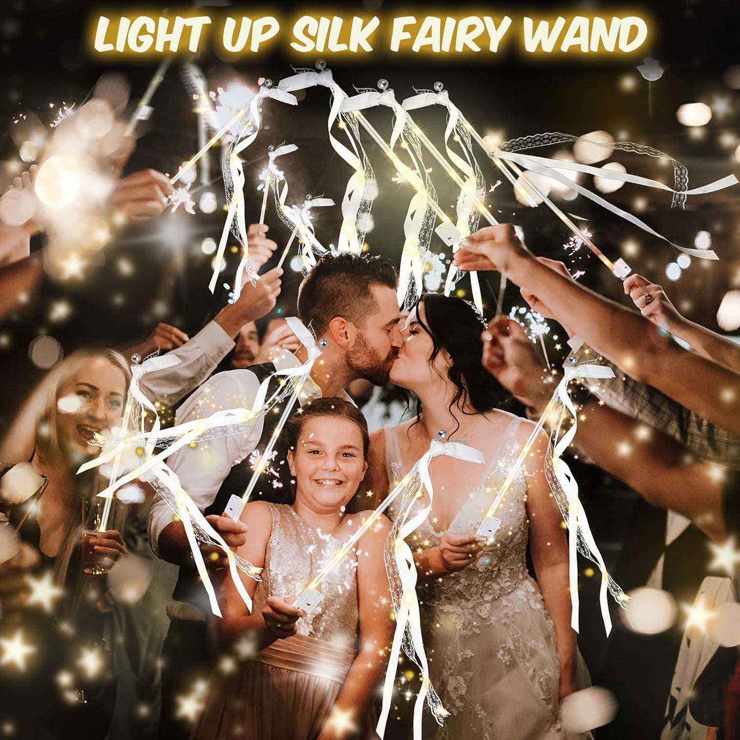 LED Wedding Ribbon Wands with Bells | Light Up Silk Fairy Streamers Wedding Send Off