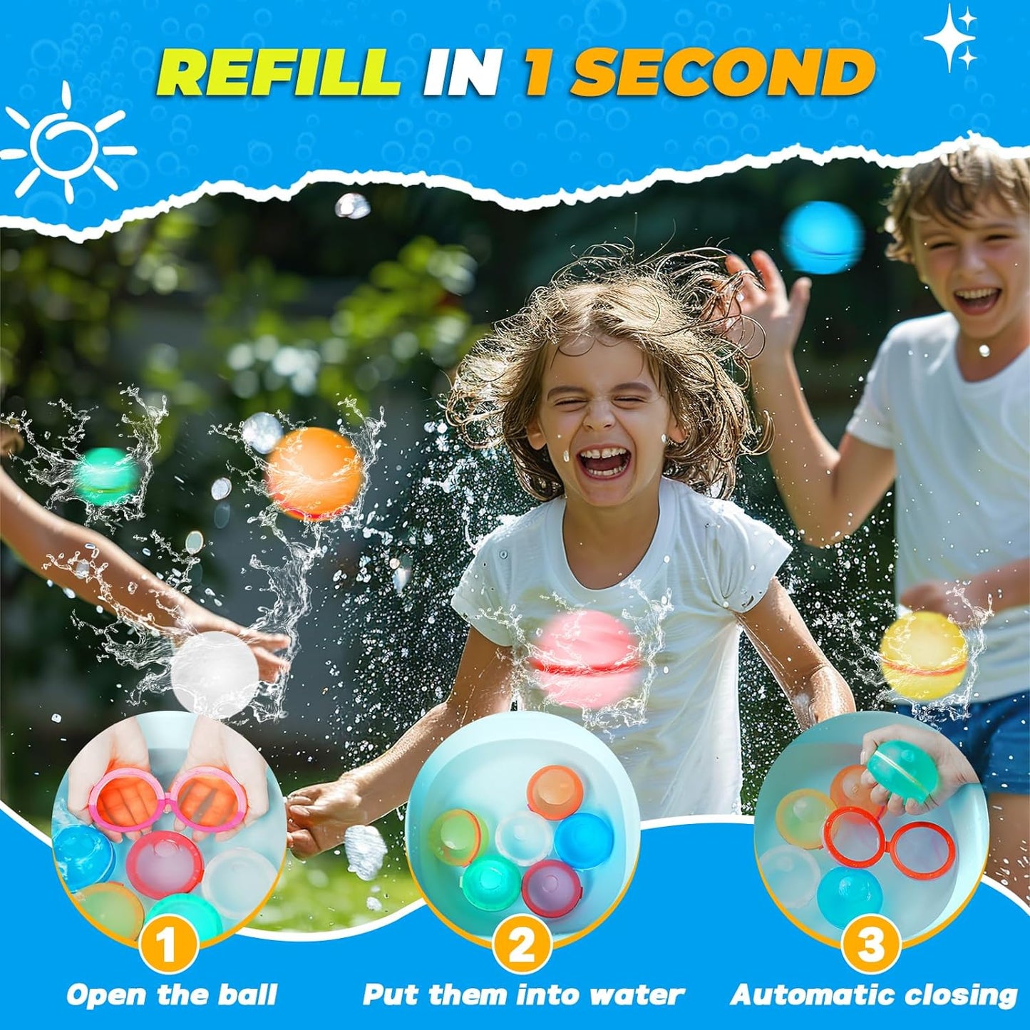 16PCS Reusable Water Balloons, Refillable Magnetic Water Balls for Outdoor Games, Self Sealing Water Splash Bomb Quick Fill for Summer Fun, Pool Beach Toys for Kids