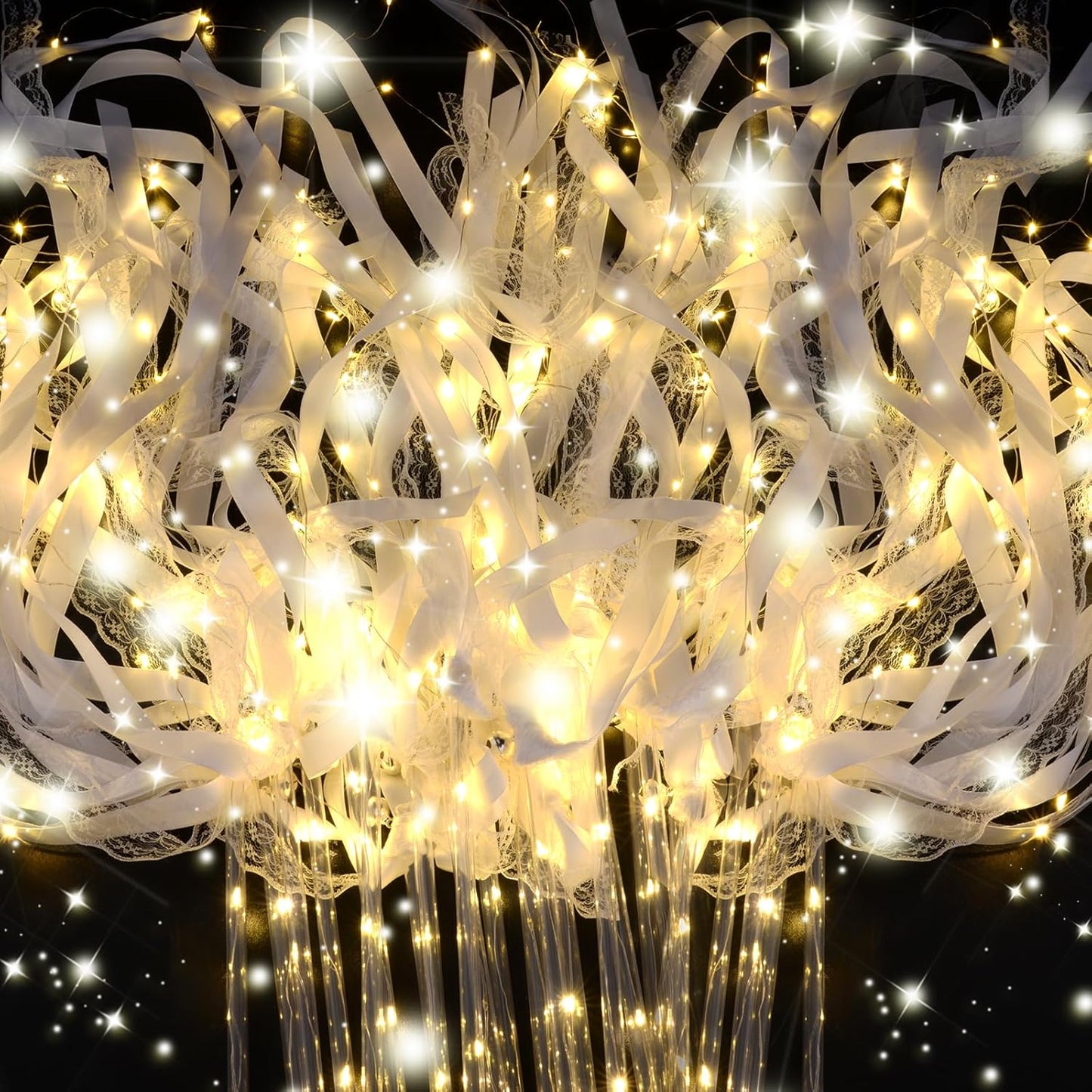 LED Wedding Ribbon Wands with Bells | Light Up Silk Fairy Streamers Wedding Send Off