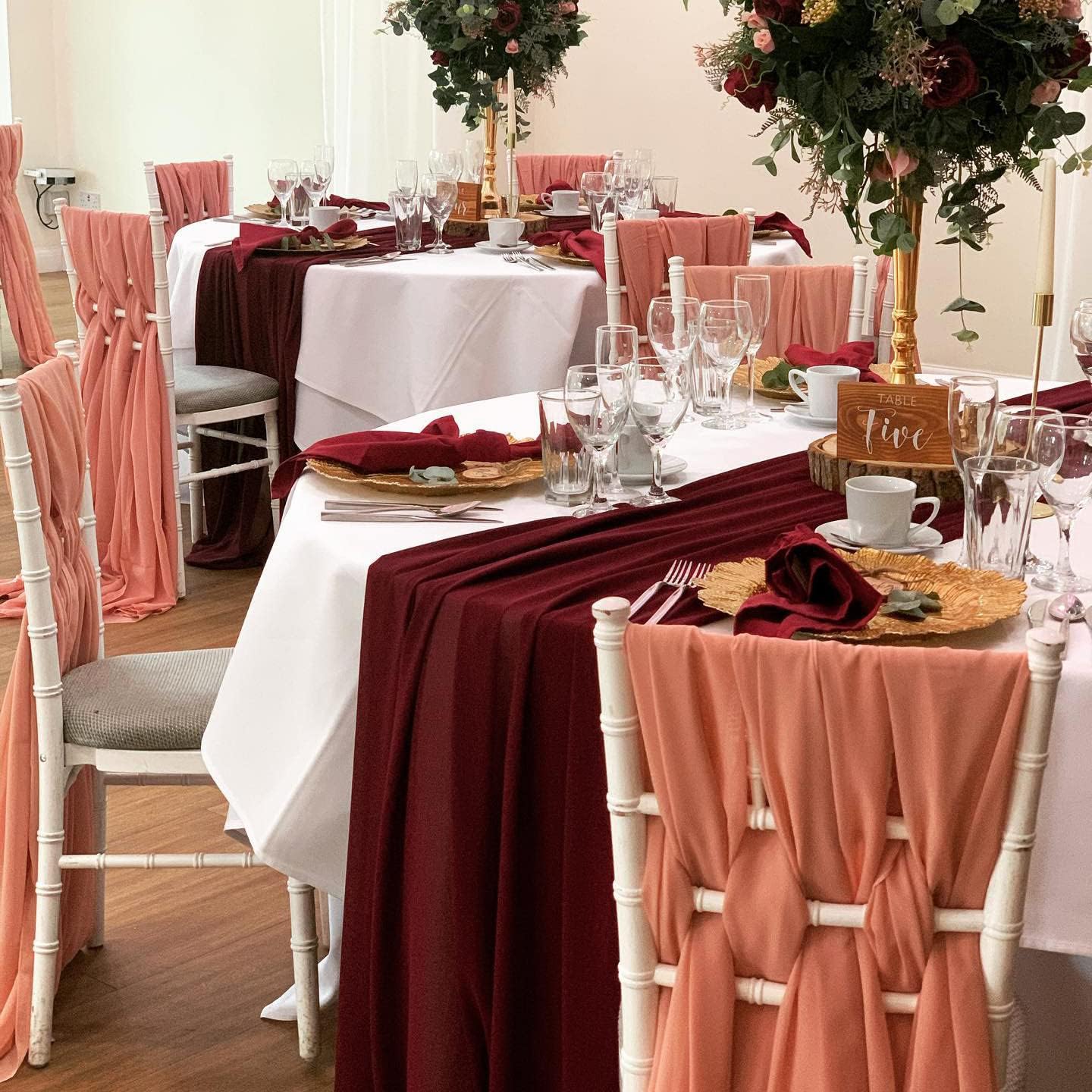 10ft Burgundy Chiffon Table Runner 27x120 Inch Long Sheer Table Runner for Boho Wedding Reception Bridal Shower Table Decorations