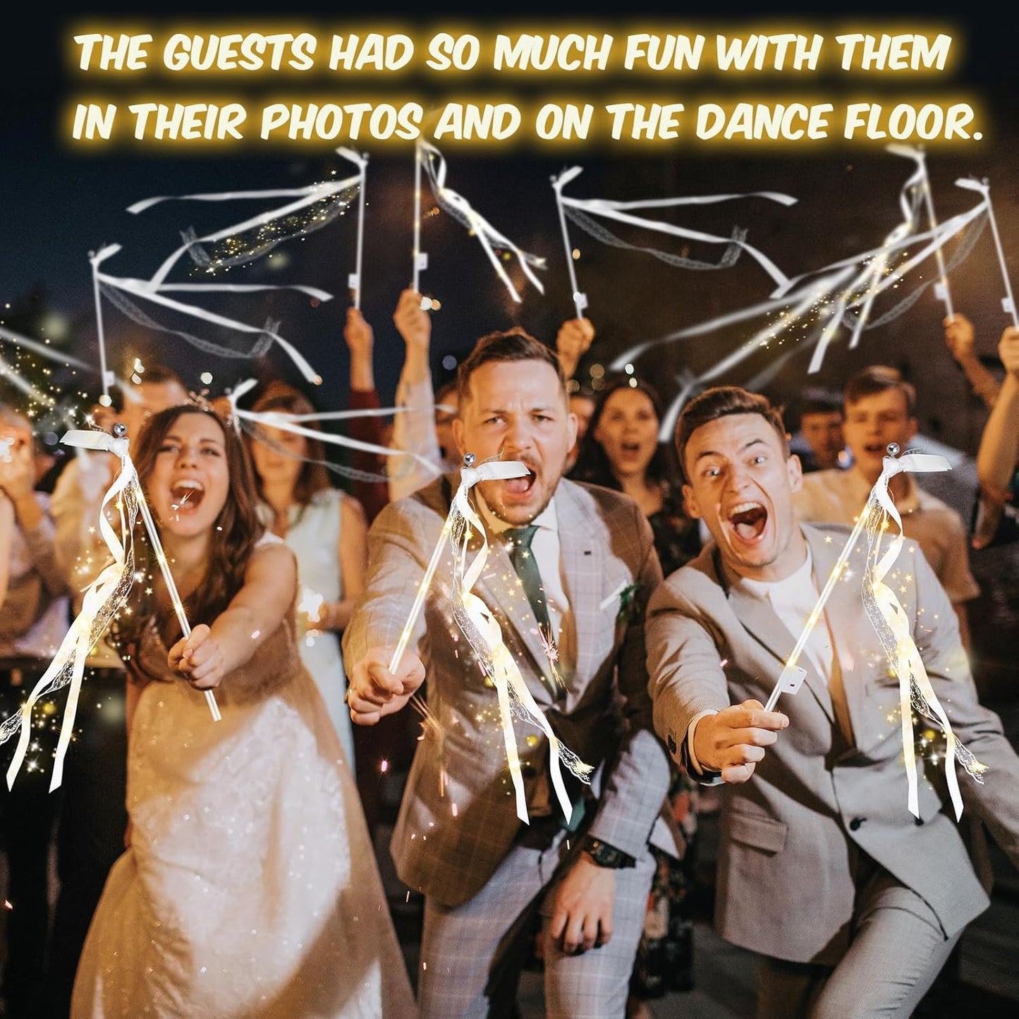LED Wedding Ribbon Wands with Bells | Light Up Silk Fairy Streamers Wedding Send Off