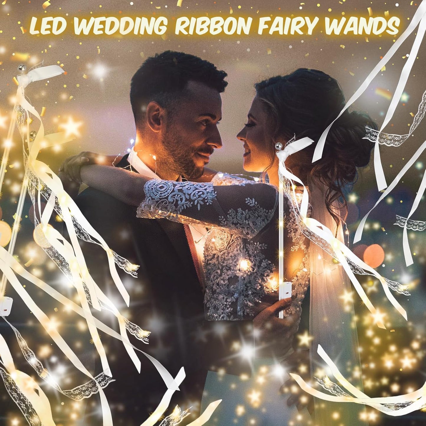 LED Wedding Ribbon Wands with Bells | Light Up Silk Fairy Streamers Wedding Send Off