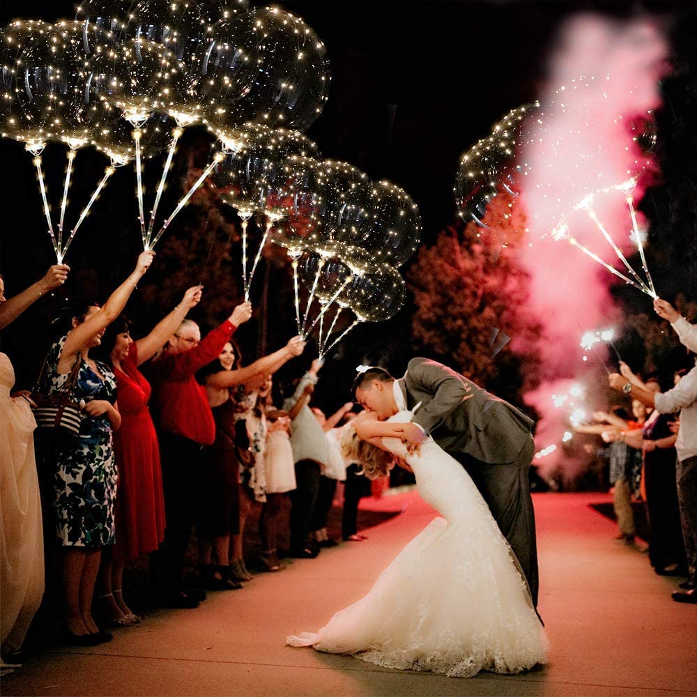 LED Bobo Balloons with Sticks for Weddings, Bridal Showers, Birthdays & More Parties