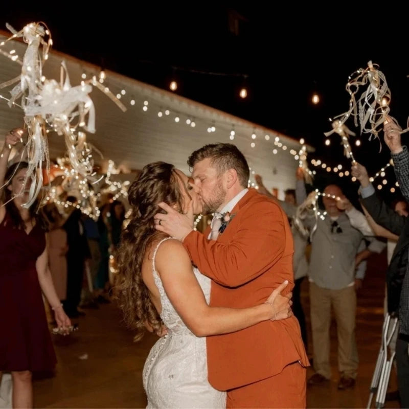 LED Wedding Ribbon Wands with Bells | Light Up Silk Fairy Streamers Wedding Send Off