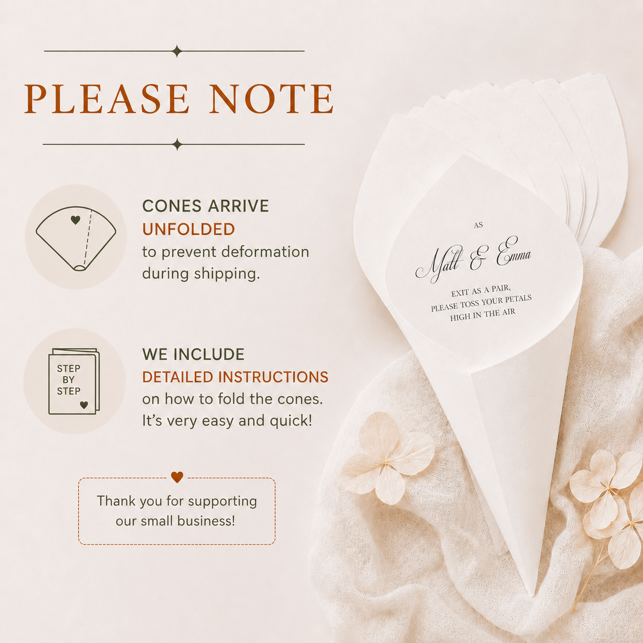 Wedding Petal Cones,Shimmer Wedding Petal Cones with Ivory Ribbon for Wedding Confetti Toss