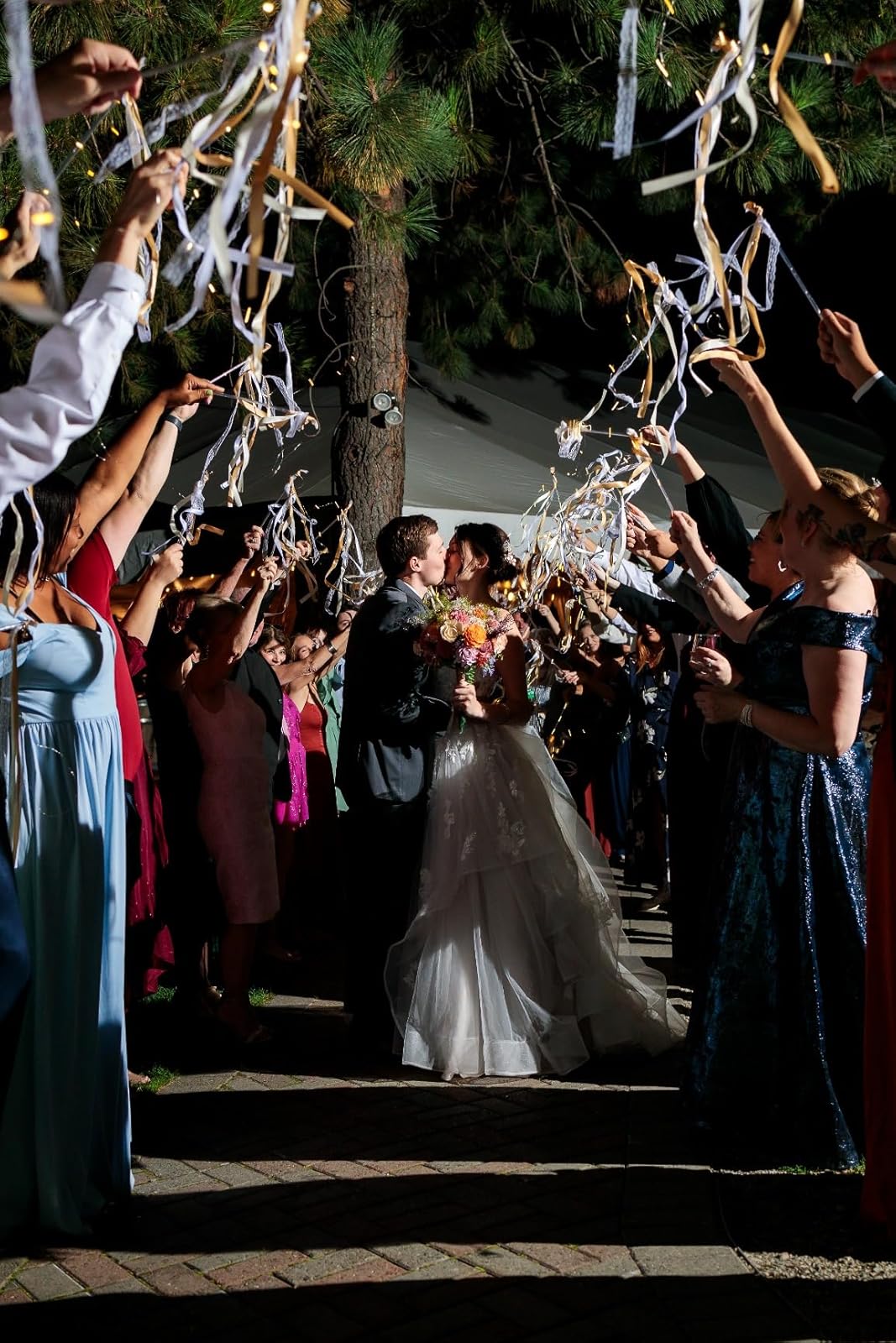 LED Wedding Ribbon Wands with Bells | Light Up Silk Fairy Streamers Wedding Send Off