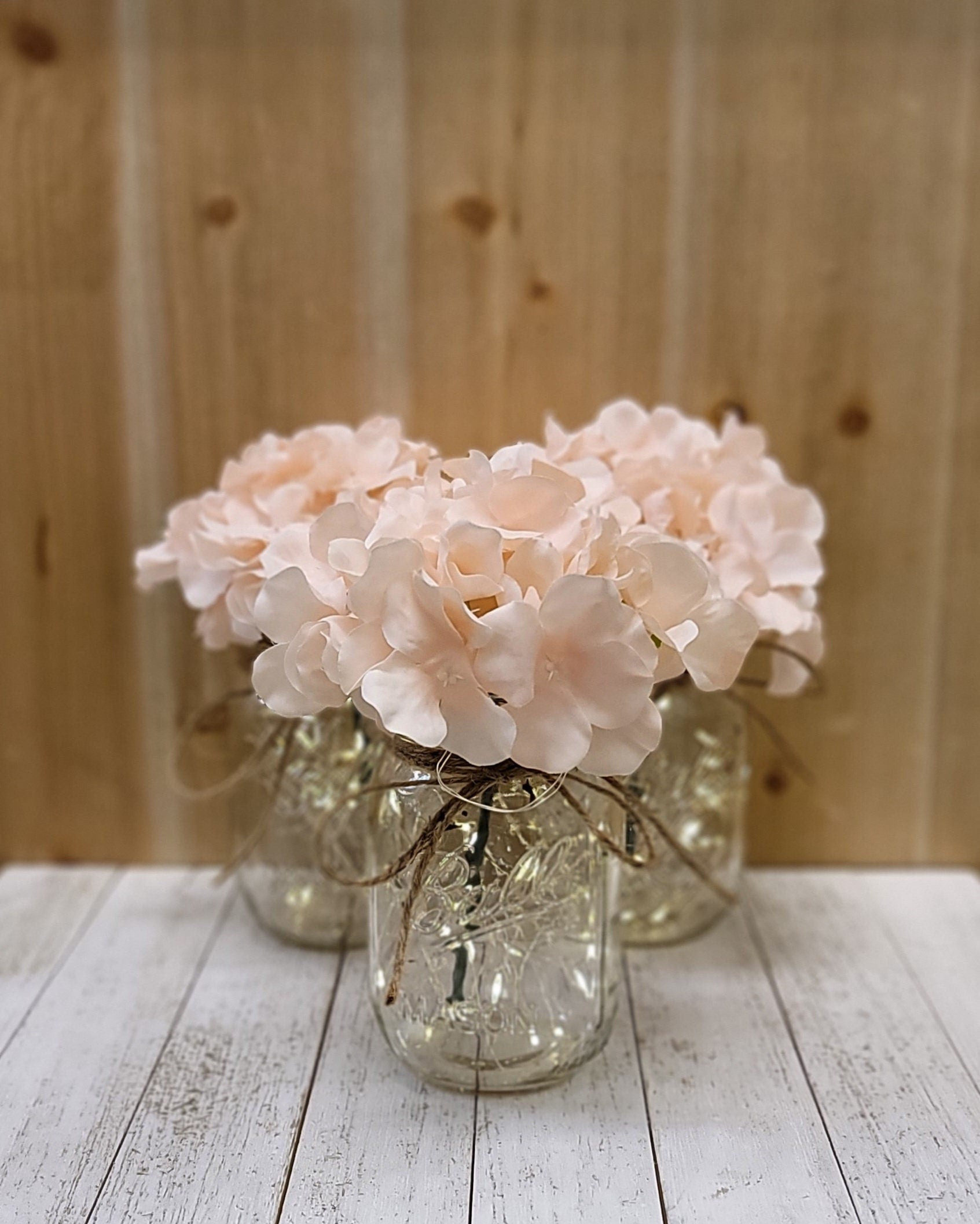 Blush Premium Hydrangea Lighted Mason Jar Centerpiece, Wedding Decor, Baby Shower, Bridal Shower, Graduation, Celebration of Life Service