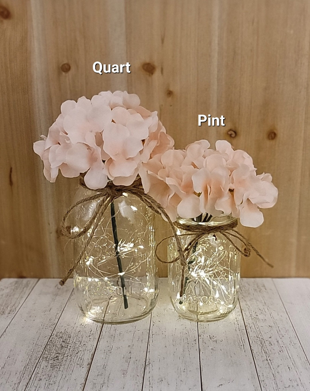Blush Premium Hydrangea Lighted Mason Jar Centerpiece, Wedding Decor, Baby Shower, Bridal Shower, Graduation, Celebration of Life Service