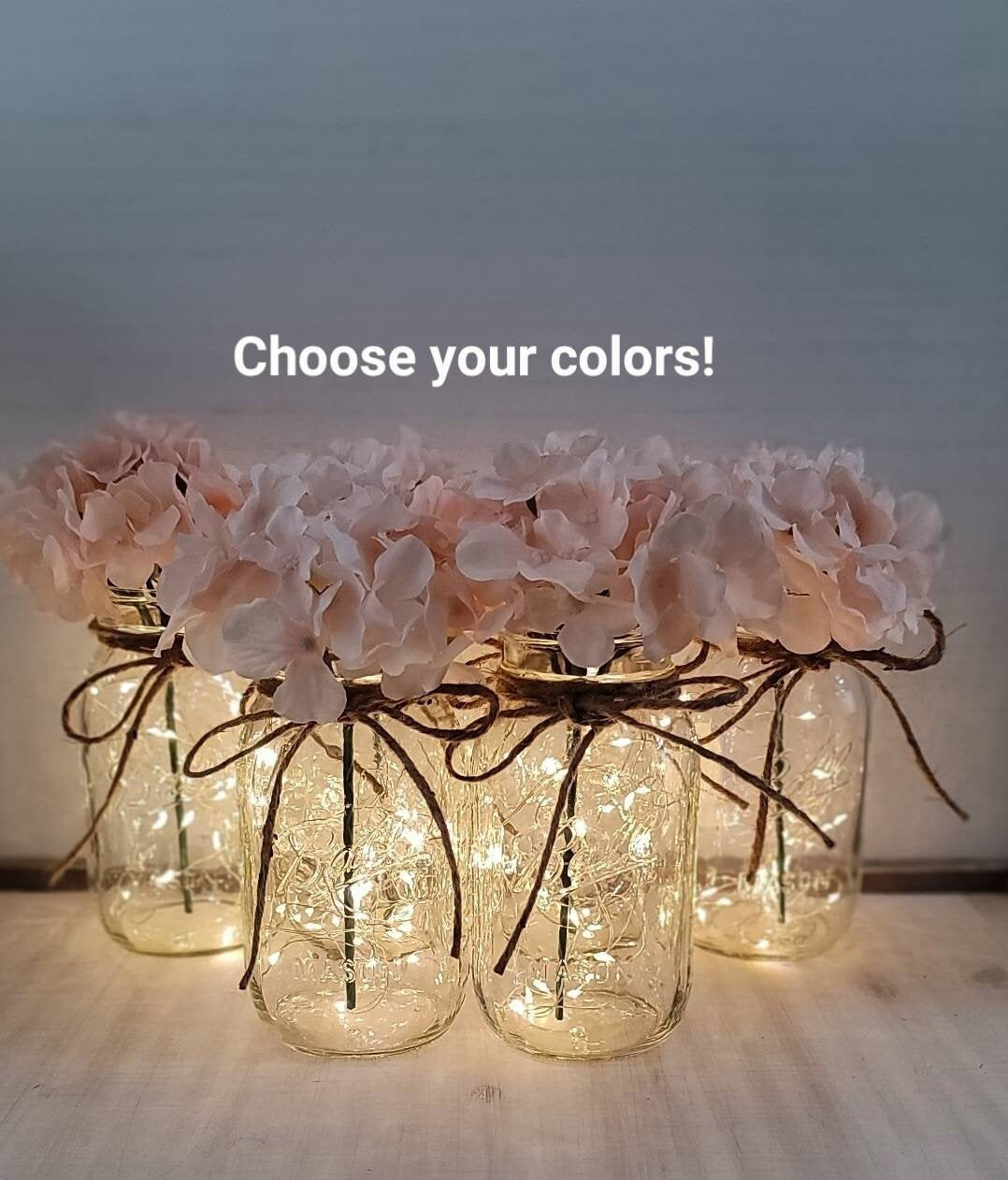 Blush Premium Hydrangea Lighted Mason Jar Centerpiece, Wedding Decor, Baby Shower, Bridal Shower, Graduation, Celebration of Life Service