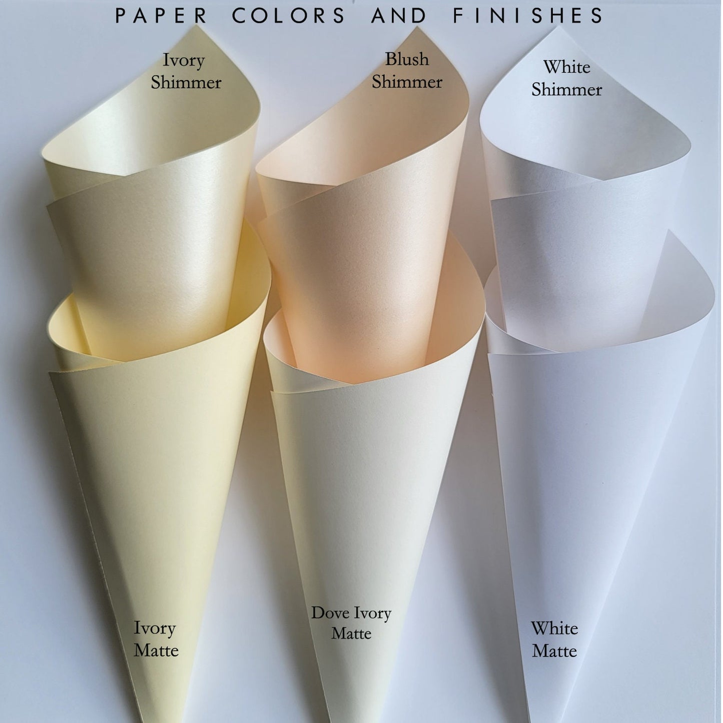 Stephanie & Jaclyn Petal Cone collection, Ivory shimmer Petals cones with ivory ribbon, Petal Cups, wedding petals cones, cones for petals