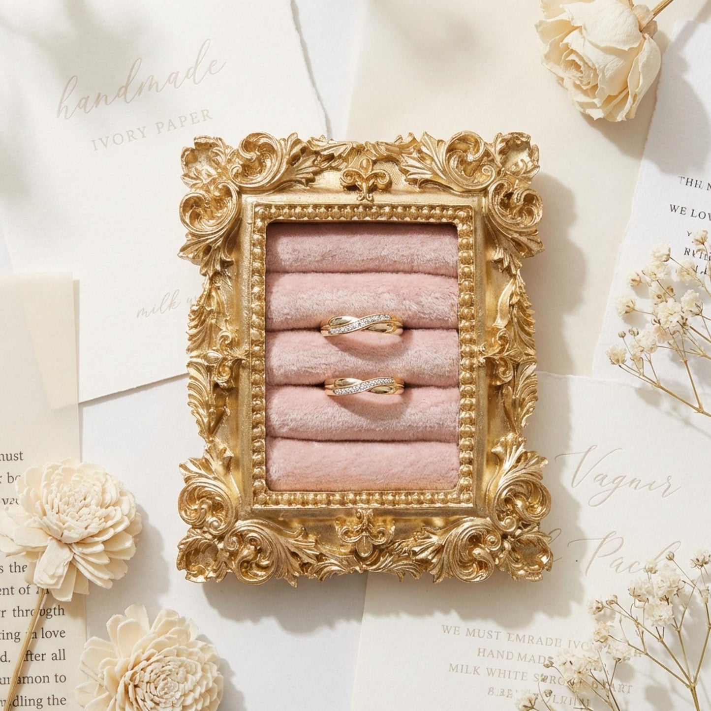 Vintage wedding ring holder, Wedding ring display frame, Flat lay ring holder frame,Elegant ring stand wedding,Wedding jewelry box organizer
