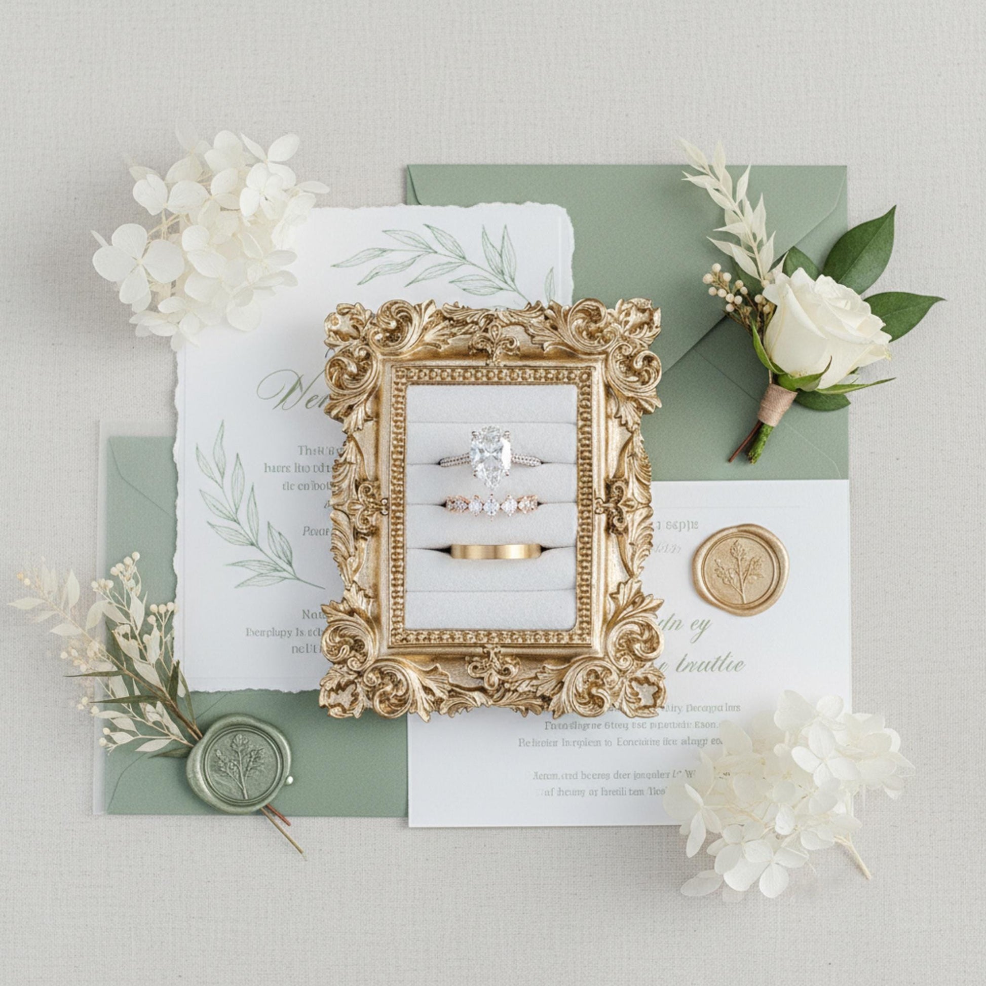 Vintage wedding ring holder, Wedding ring display frame, Flat lay ring holder frame,Elegant ring stand wedding,Wedding jewelry box organizer