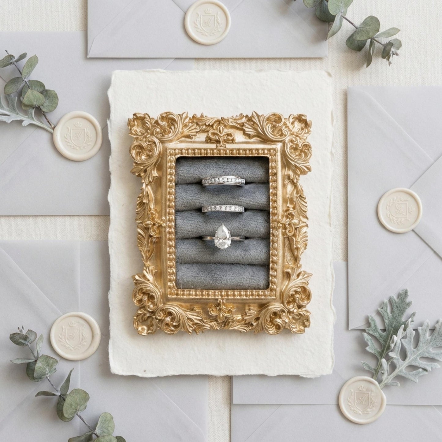 Vintage wedding ring holder, Wedding ring display frame, Flat lay ring holder frame,Elegant ring stand wedding,Wedding jewelry box organizer