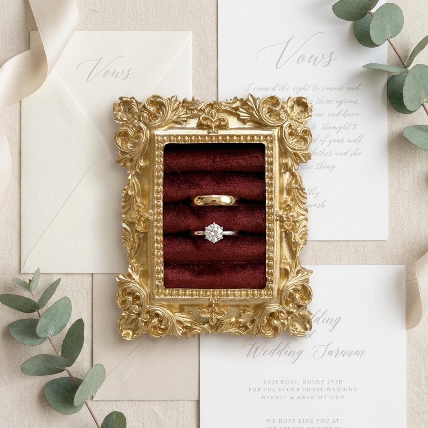 Vintage wedding ring holder, Wedding ring display frame, Flat lay ring holder frame,Elegant ring stand wedding,Wedding jewelry box organizer