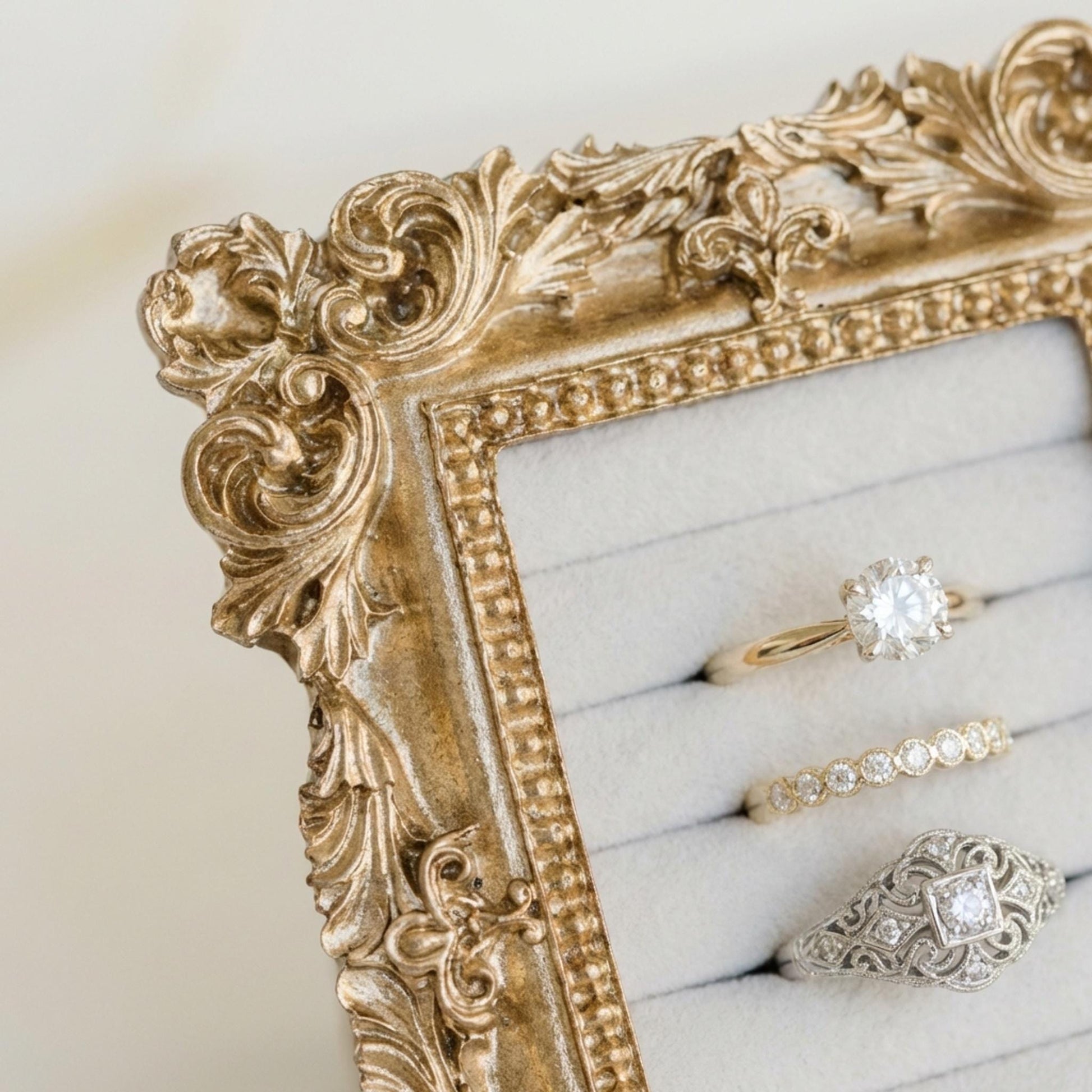 Vintage wedding ring holder, Wedding ring display frame, Flat lay ring holder frame,Elegant ring stand wedding,Wedding jewelry box organizer