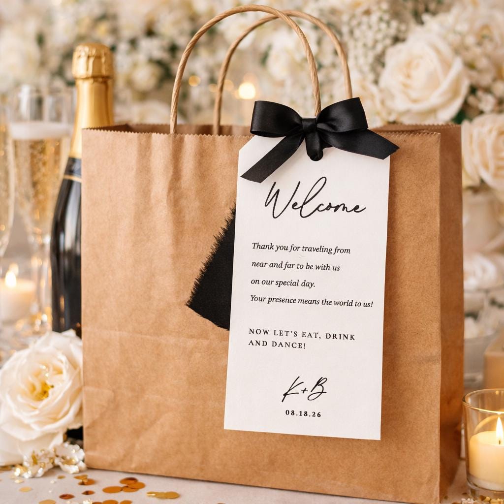 Personalized Wedding Welcome Bag Tags, Custom Hotel Gift Tags (2.4 x 4.75 inches)