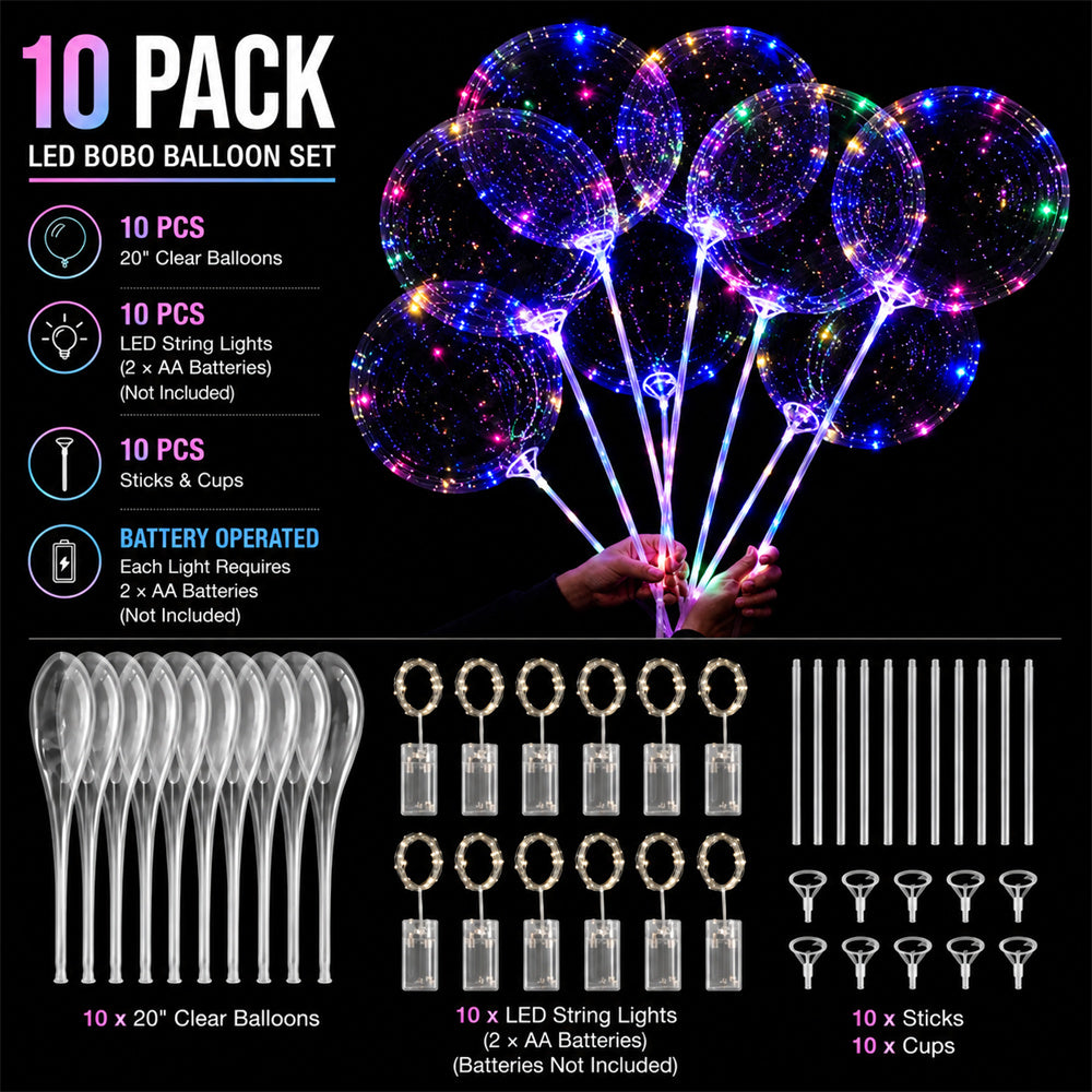 Reusable LED Bobo Balloons with Sticks for Weddings, Birthdays & More Parties