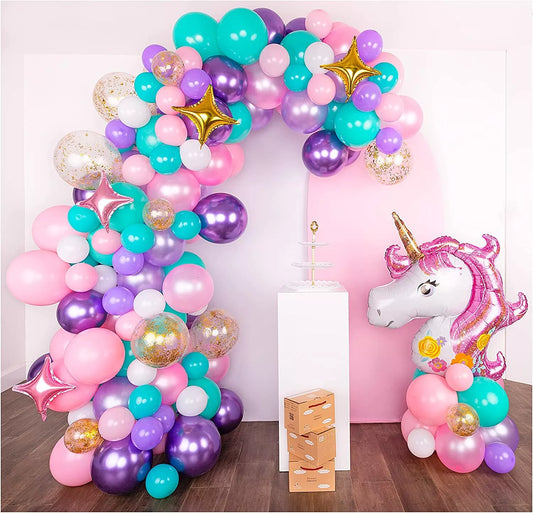 160Pcs DIY Unicorn Balloon Arch and Garland Kit with Giant Unicorn, Stars, Metallic, Pearl Balloons, Confetti. Unicorn Party Supplies