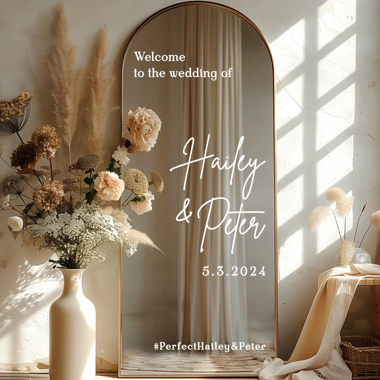Welcome Wedding Sign Decal | Customizable Names For Wedding Mirror, Acrylic, Cardboard