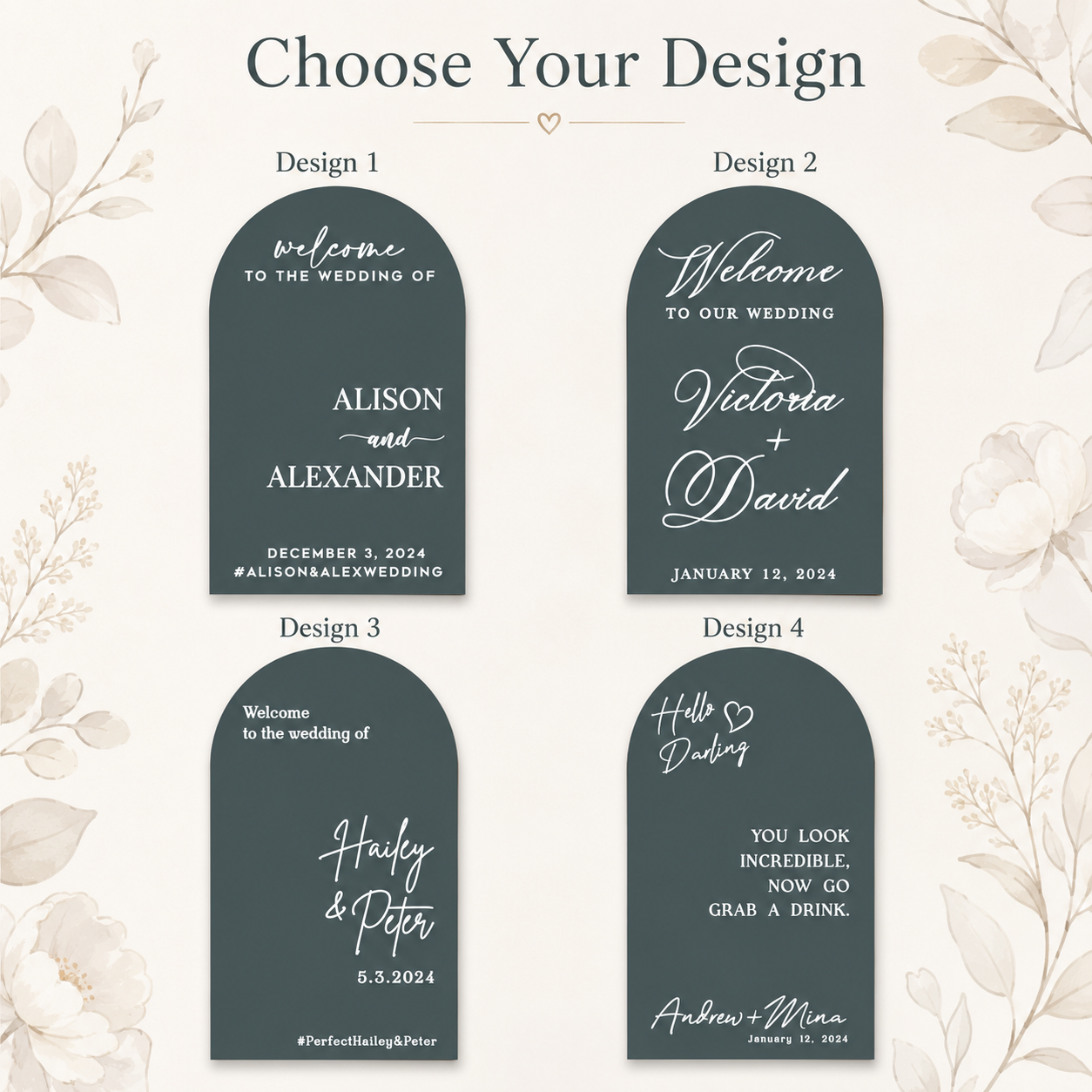 Welcome Wedding Sign Decal | Customizable Names For Wedding Mirror, Acrylic, Cardboard