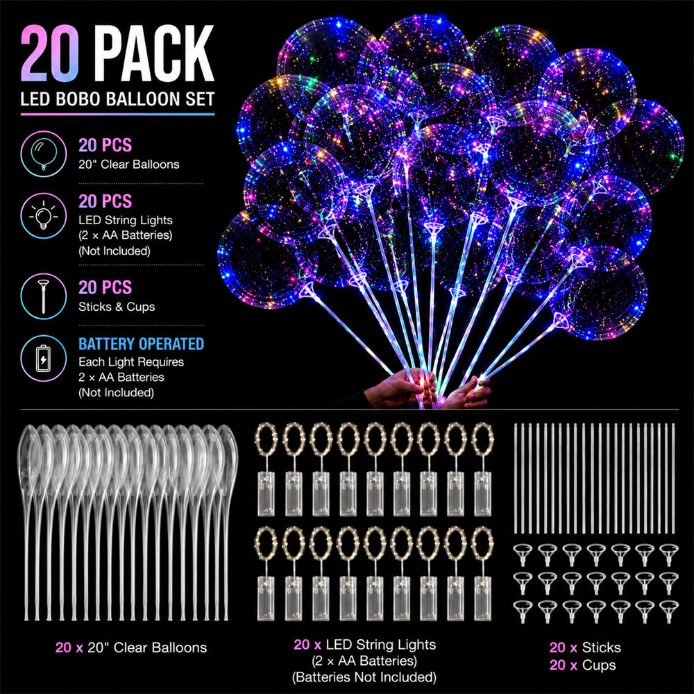 Reusable LED Bobo Balloons with Sticks for Weddings, Birthdays & More Parties