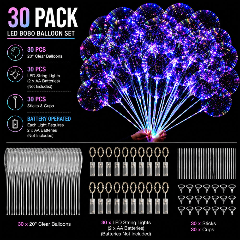 Reusable LED Bobo Balloons with Sticks for Weddings, Birthdays & More Parties
