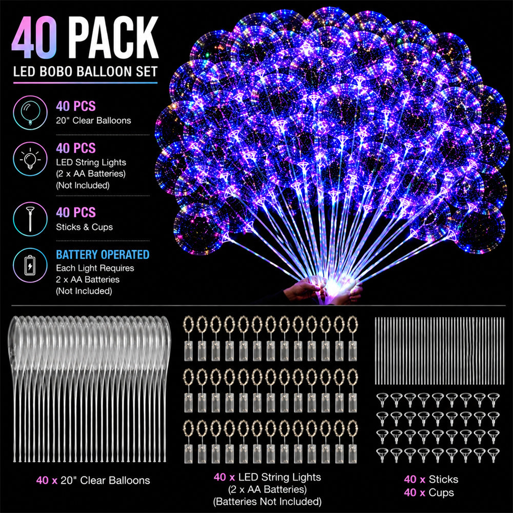 Reusable LED Bobo Balloons with Sticks for Weddings, Birthdays & More Parties