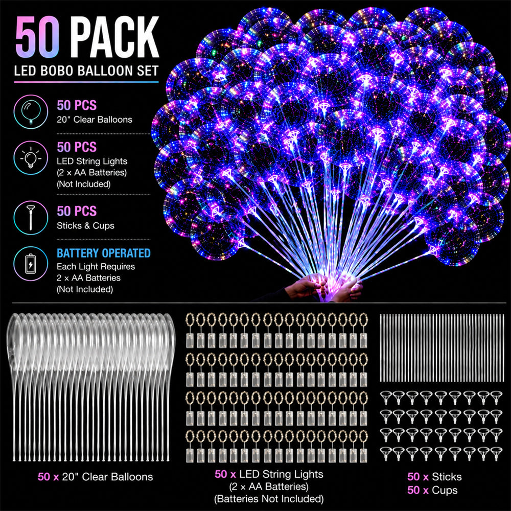 Reusable LED Bobo Balloons with Sticks for Weddings, Birthdays & More Parties