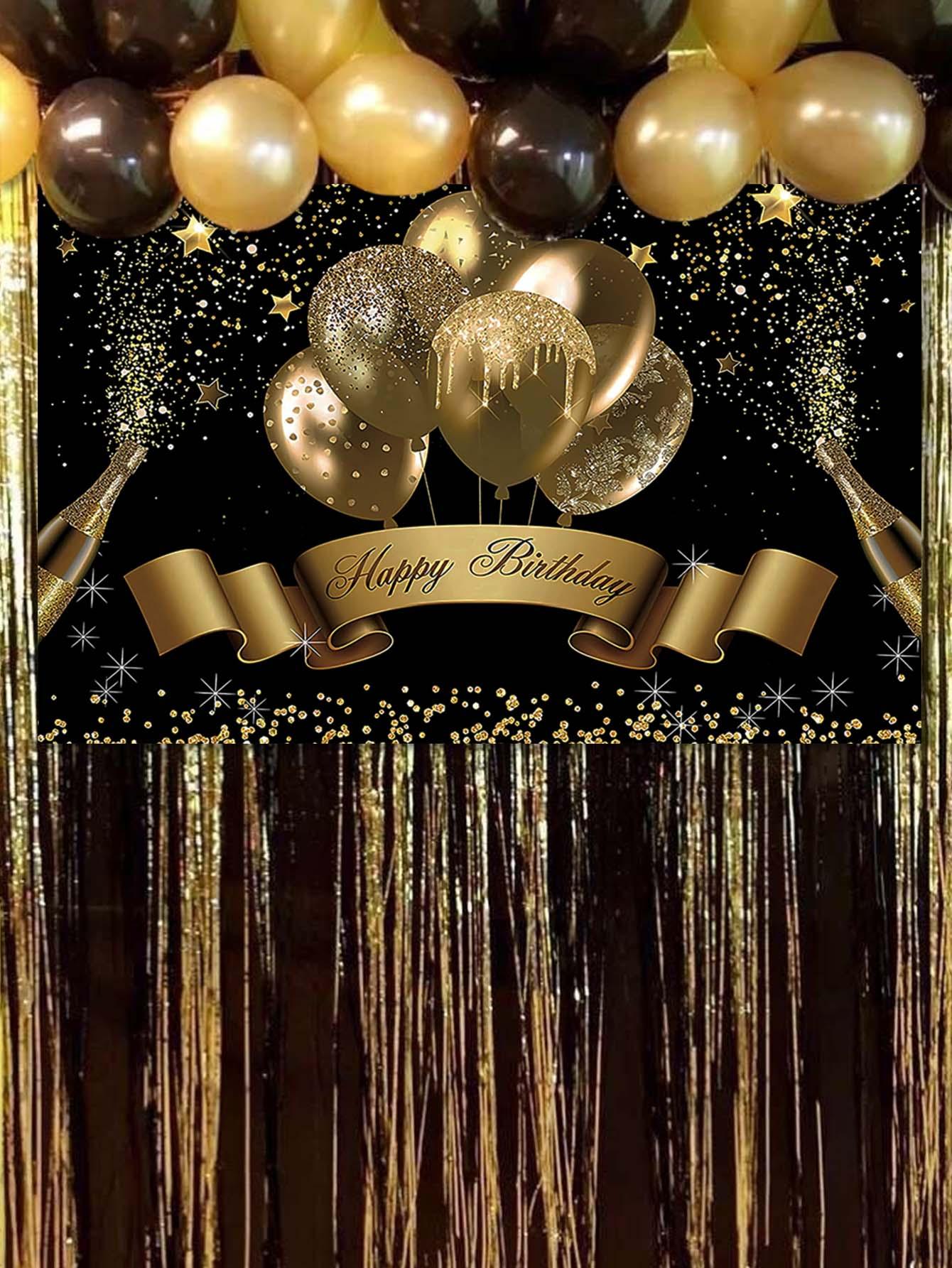 1pc Black Gold Balloon Birthday Party Backdrop Decorative Background Cloth - If you say i do