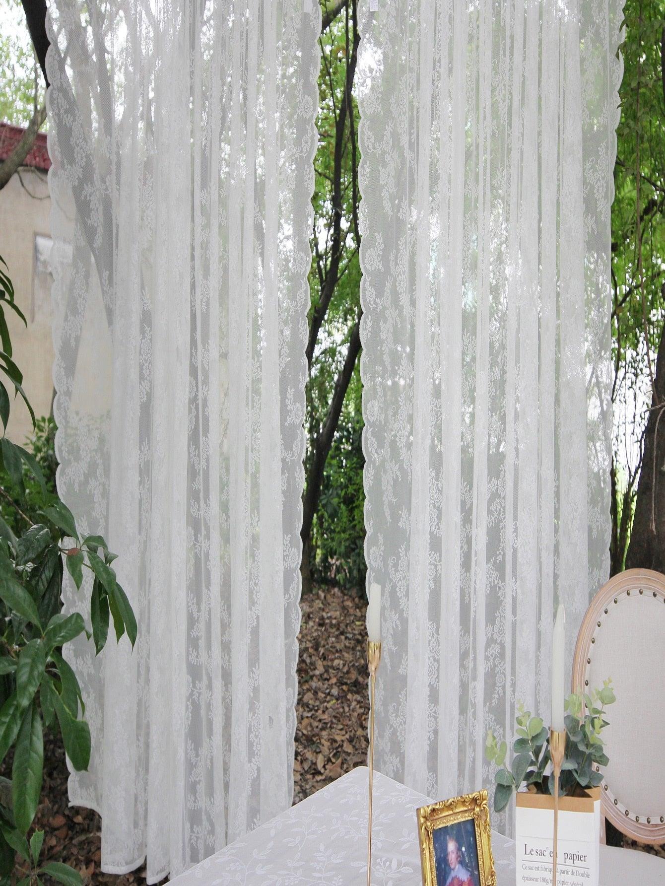 Flower Lace Single Panel Curtain, White Embroidered Lace Sheer Curtain For Wedding - If you say i do