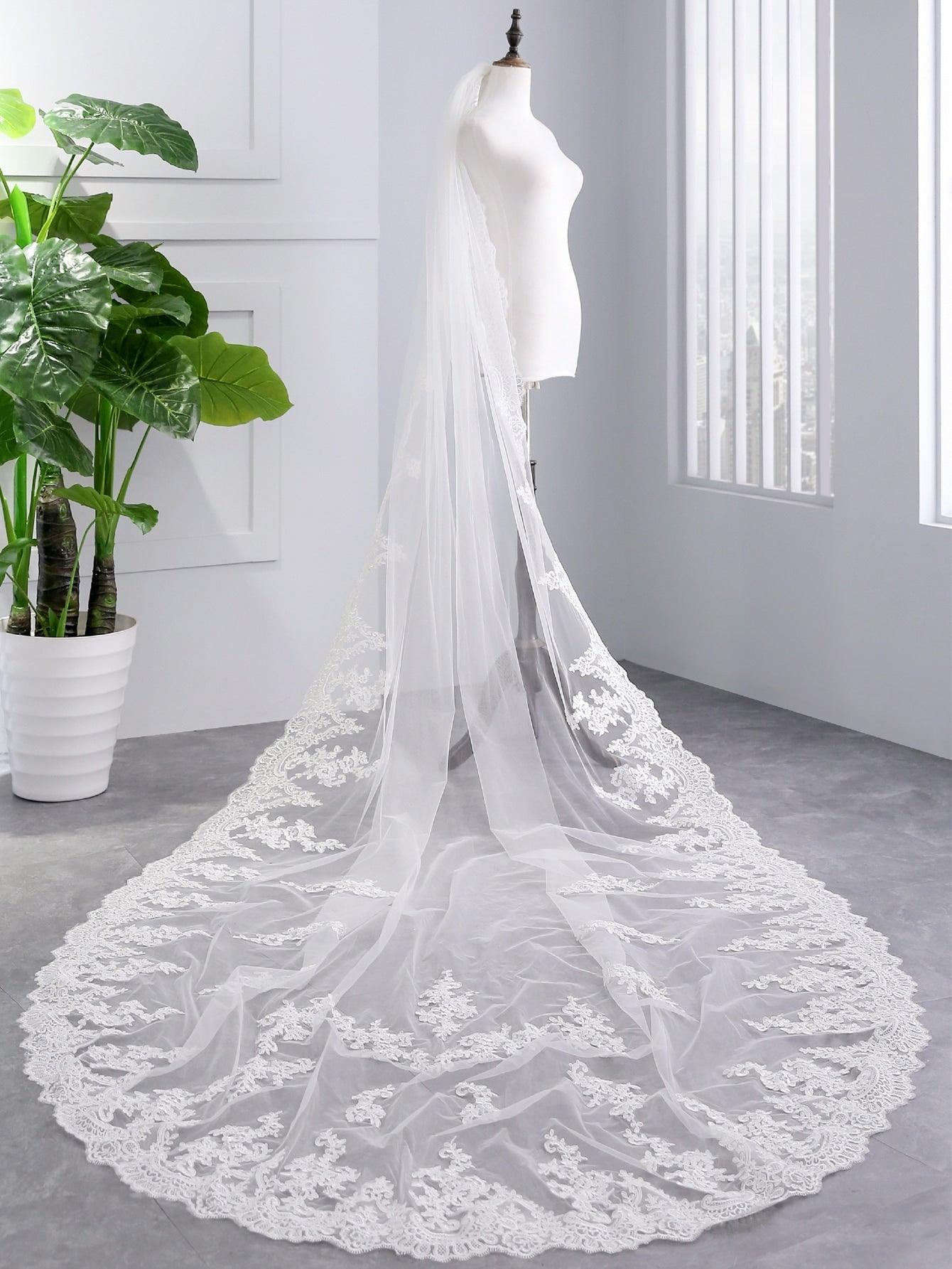 Timeless Floral Embroidered Bridal Veil - If you say i do
