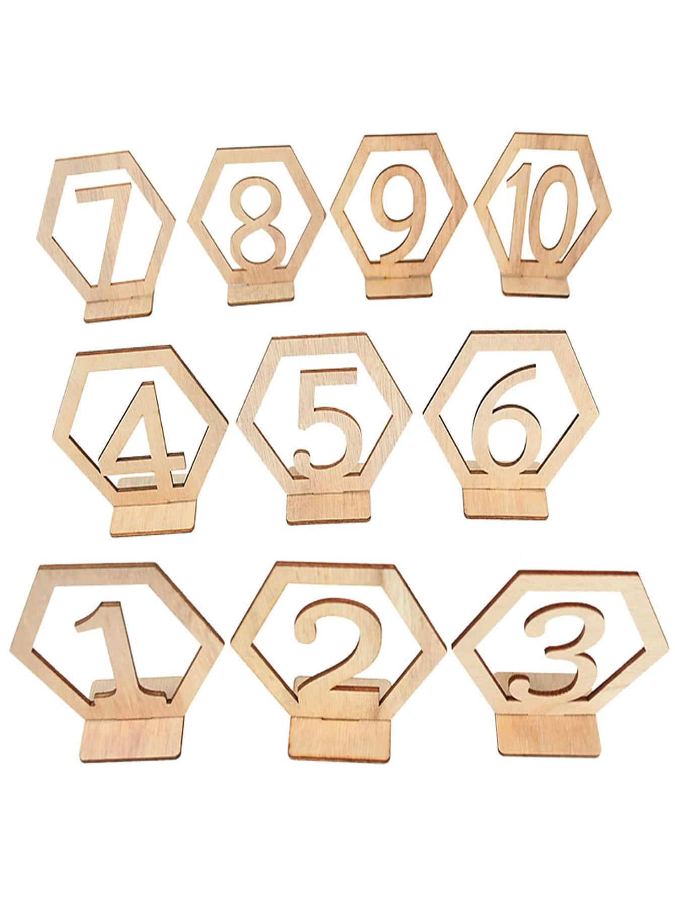 10pcs/set Wooden Party Direction Sign, Creative Number & Geometric Design Table Sign For Party - If you say i do