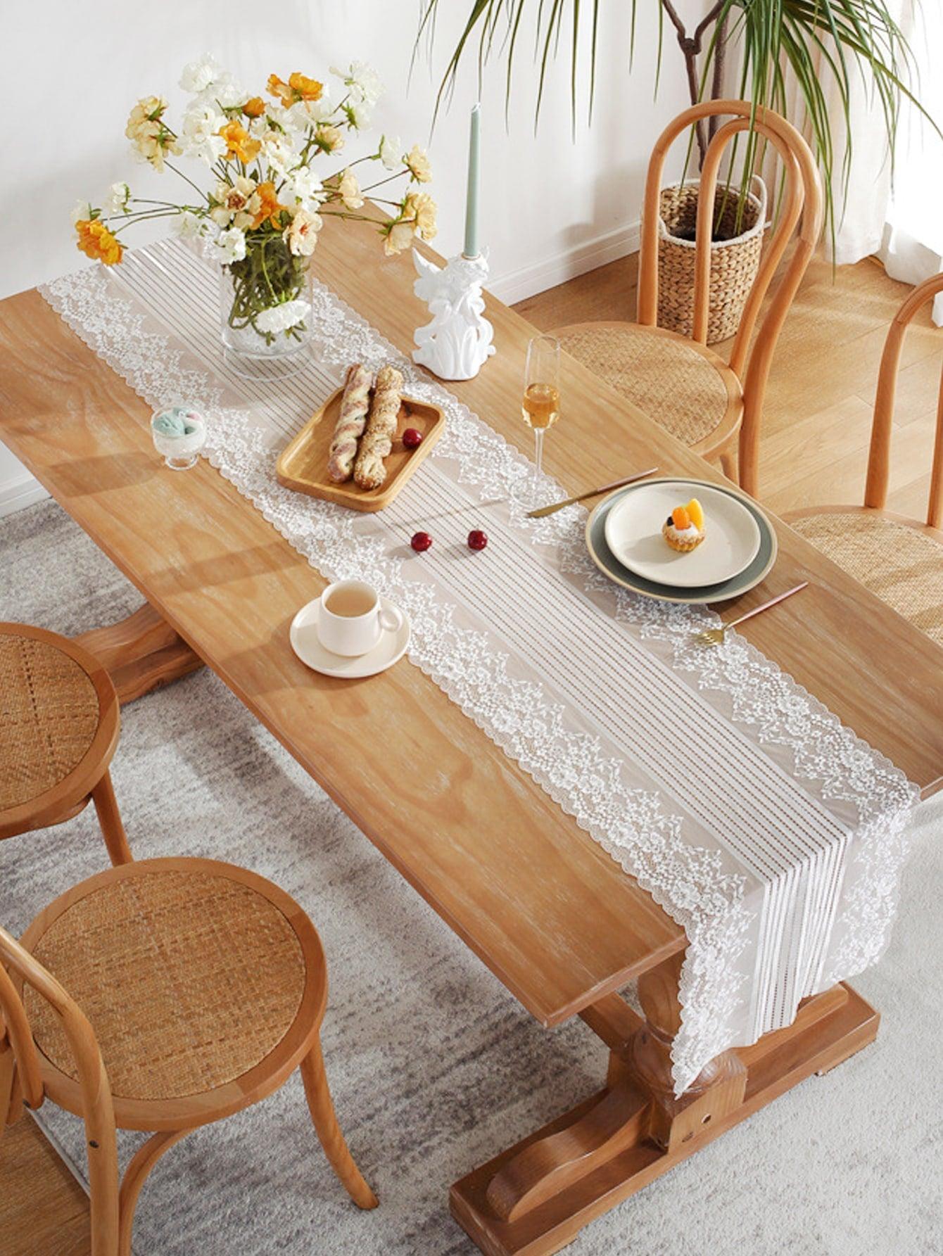 1pc Floral Wedding Lace Table Runner, Modern Polyester Kitchen Table Runner For Dining Table Home - If you say i do