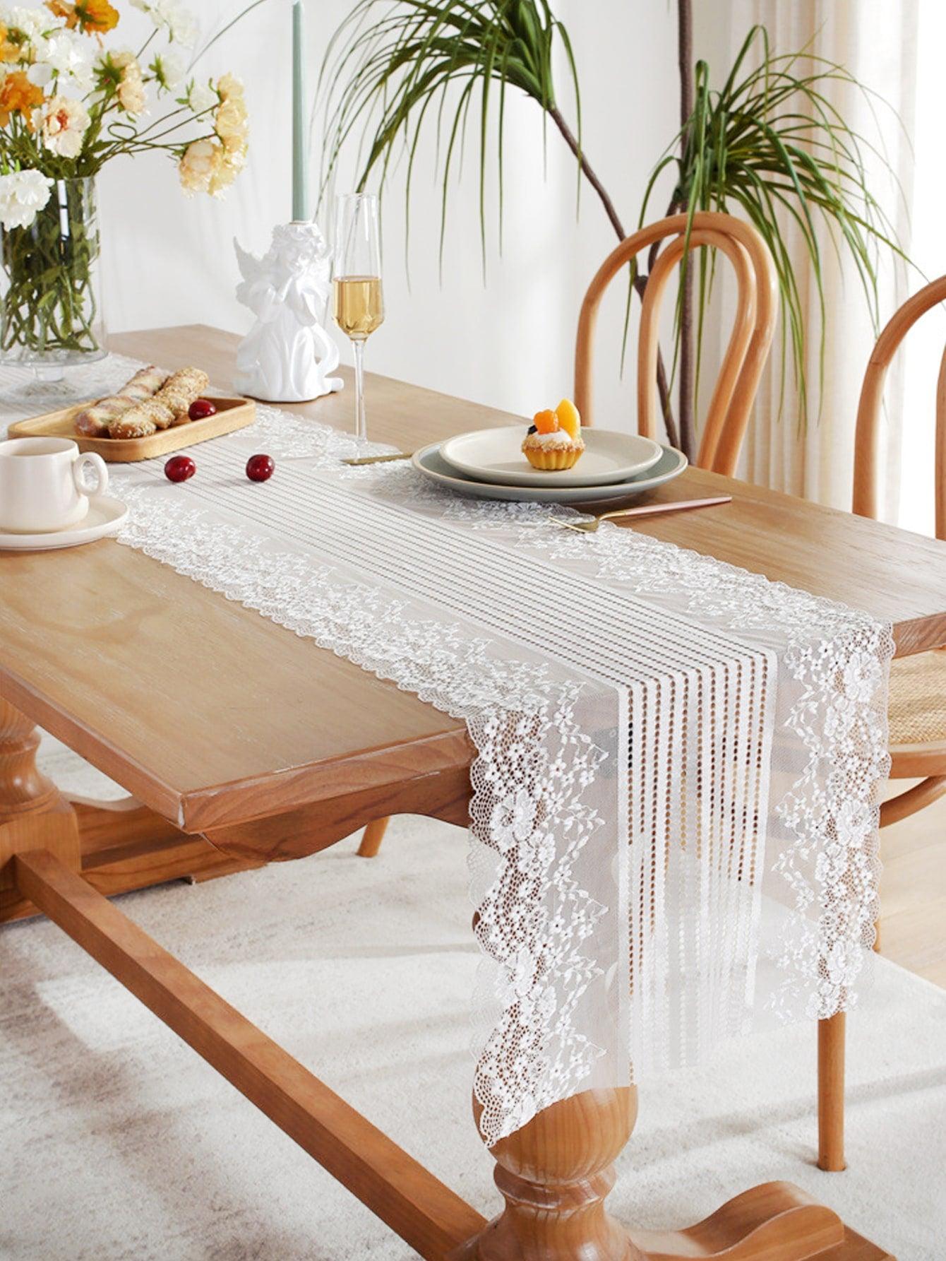 1pc Floral Wedding Lace Table Runner, Modern Polyester Kitchen Table Runner For Dining Table Home - If you say i do