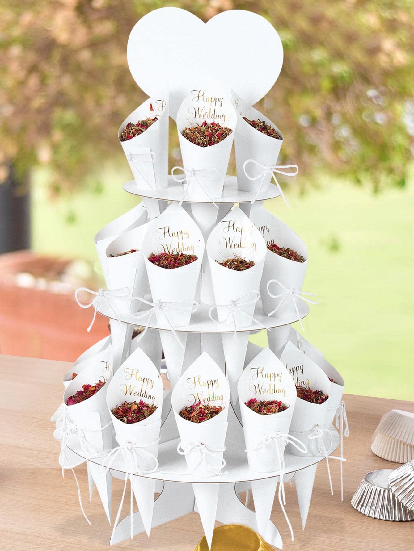 57pcs Flower Paper Cone Holder Set, Modern Paper Cone Holder Set For Wedding Send off - If you say i do