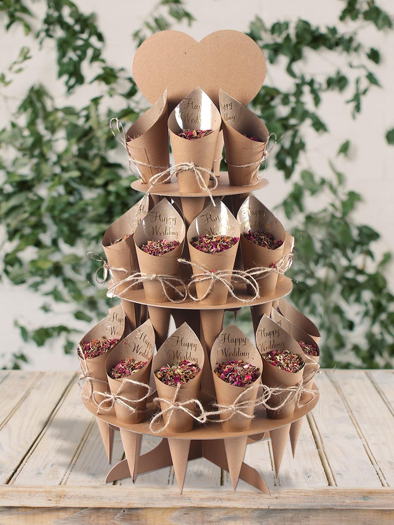 57pcs Flower Paper Cone Holder Set, Modern Paper Cone Holder Set For Wedding Send off - If you say i do