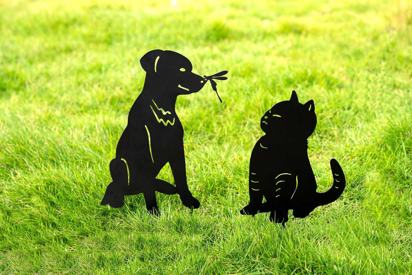 Metal Garden Stake Decoration - Cat & Dog - If you say i do