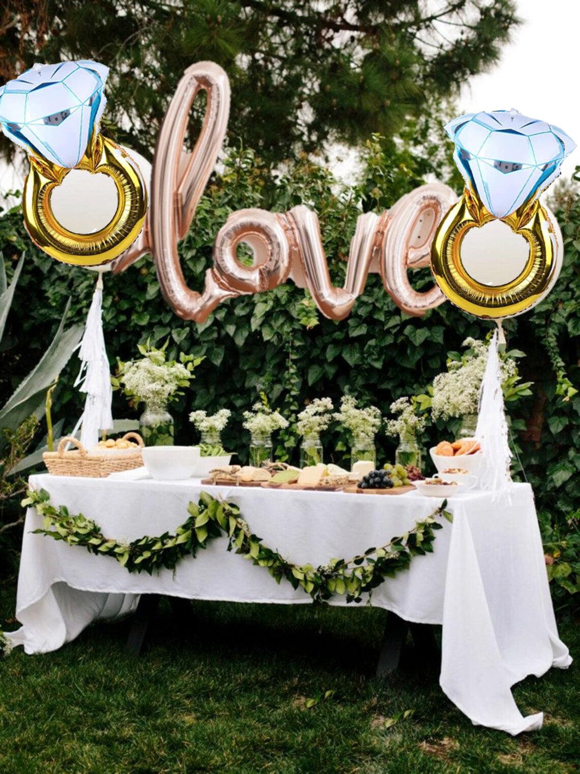 Reusable Large Rose Gold 42 Inch Mylar Foil Love Balloons & 2 Diamond Ring Balloon for Wedding Proposal Engagement Party Decorations - If you say i do