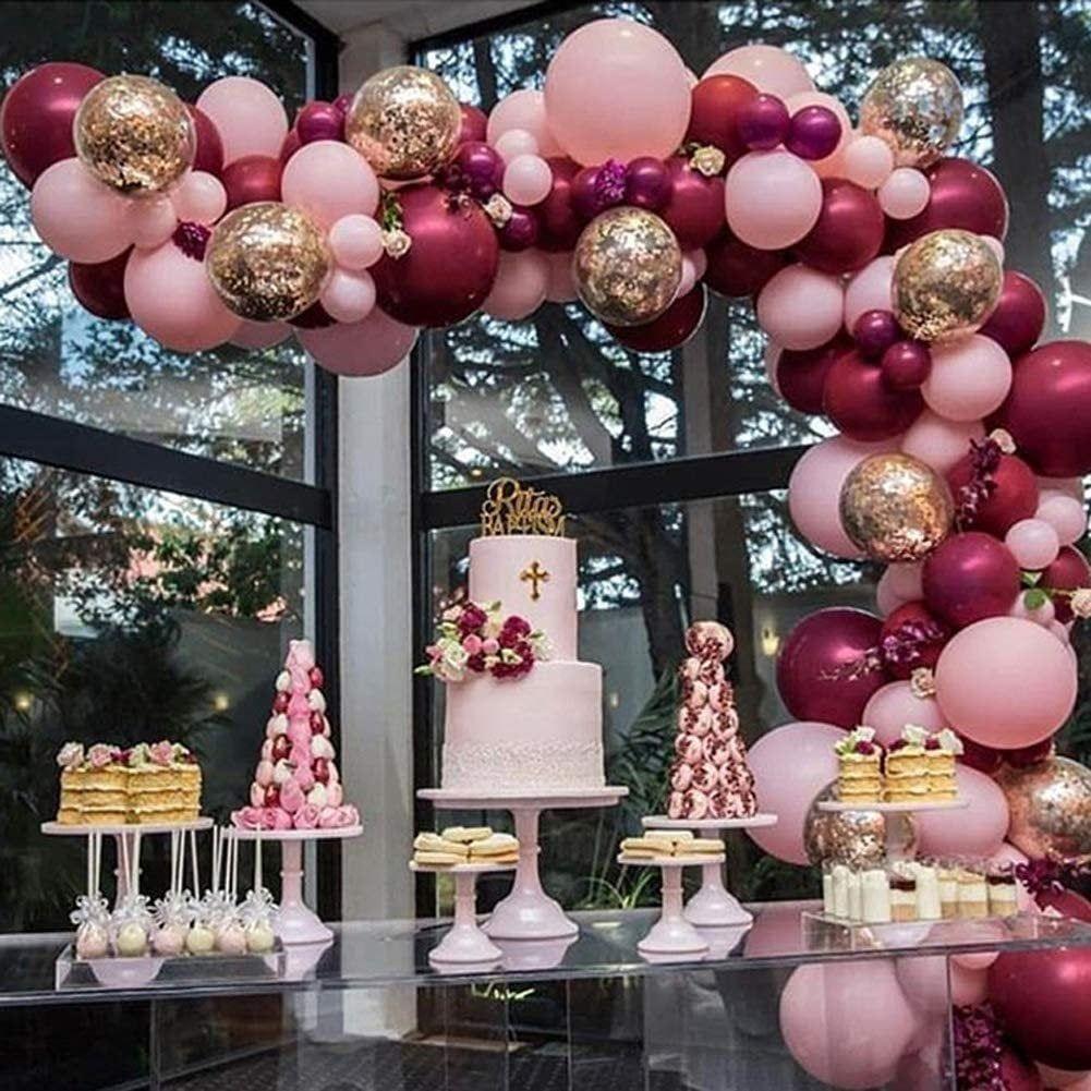 102Pcs Burgundy Pink Balloon Garland Kit-Burgundy Pink Gold Confetti Latex Balloons - If you say i do