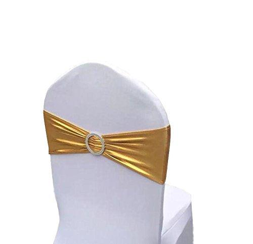 Chair Cover Stretch Band with Buckle Slider Sashes Bow Wedding Banquet Decoration 10PCS (Metallic Gold) - If you say i do