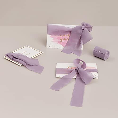 Light Purple Chiffon Ribbon Fringe Sample Color Swatches 1-3/4" x 5Yd, 4 Rolls Handmade Ribbons for Wedding Invitations Bouquets Backdrop Decorations - If you say i do